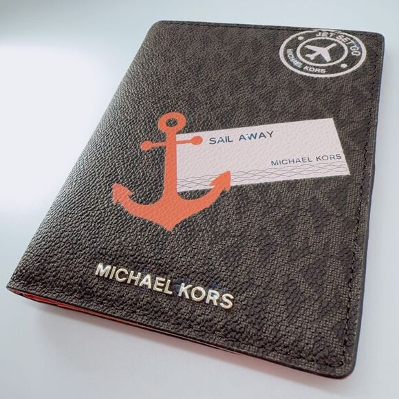 Michael Kors Illustrations SL Away Passport Wallet Cardcase Brown Mimosa Logo - Picture 4 of 6